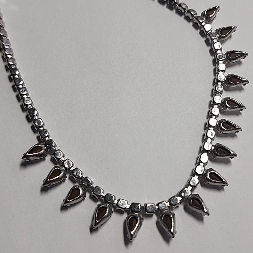 Vintage Rhinestone Elegant Silver Necklace Cup Chain Prong Set Box Clasp - Picture 3 of 6